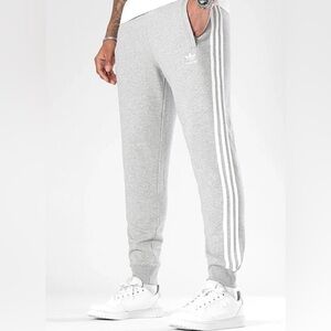 Adidas Heather Gray Joggers with Triple White Stripes